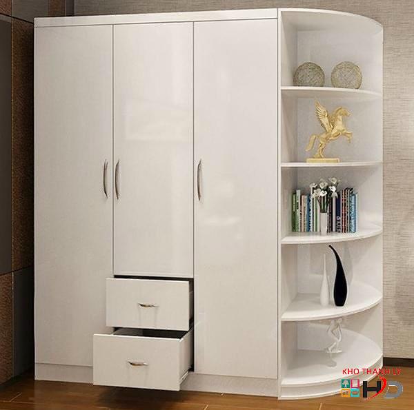 Tủ quần áo MDF 3 cánh có kệ màu trắng