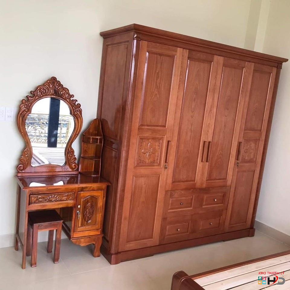 tu quan ao + ban trang diem go xoan dao