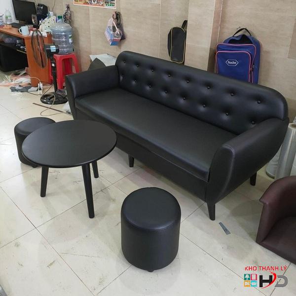 Bộ sofa tiếp khách bọc simili đen giá rẻ
