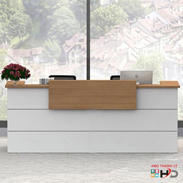 Quầy lễ tân chữ U 2m trắng vân gỗ