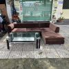Bộ bàn ghế sofa chữ L vải nhung nâu