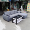 Bộ bàn ghế sofa chữ l bọc vải xám thanh lý