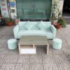 Bộ bàn ghế sofa bọc vải màu xanh thanh lý