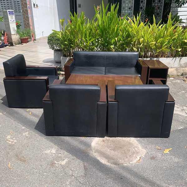 bộ bàn ghế sofa bọc da 6 món