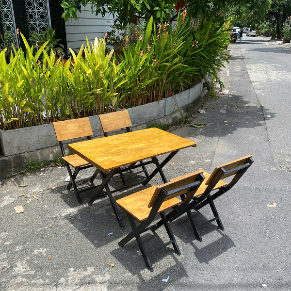 Bộ bàn ăn 4 ghế xếp mặt gỗ tại Kho Thanh Lý HD