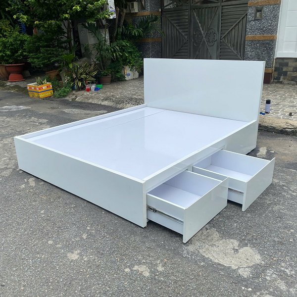 Hình ảnh giường ngủ 1m6 có hộc tủ màu trắng tại Kho Thanh Lý HD
