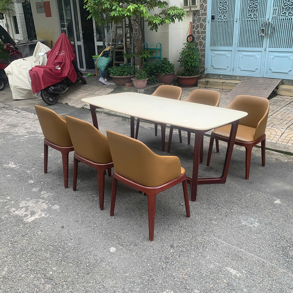 Bộ bàn ăn 6 ghế chân gỗ bọc nệm
